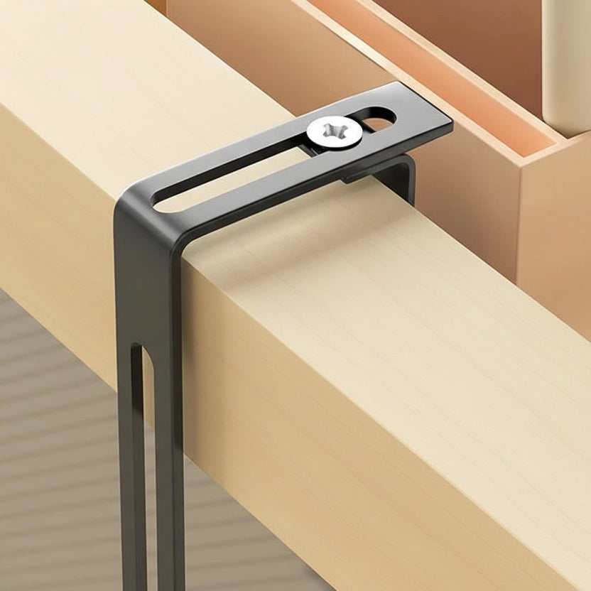 Close-up of an adjustable metal bracket with a screw fastening