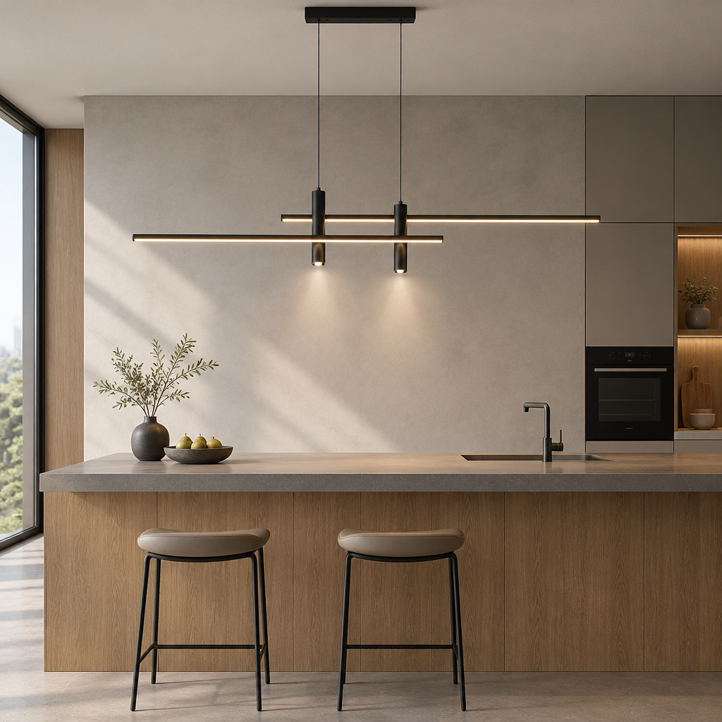 Black linear LED pendant light, 120cm