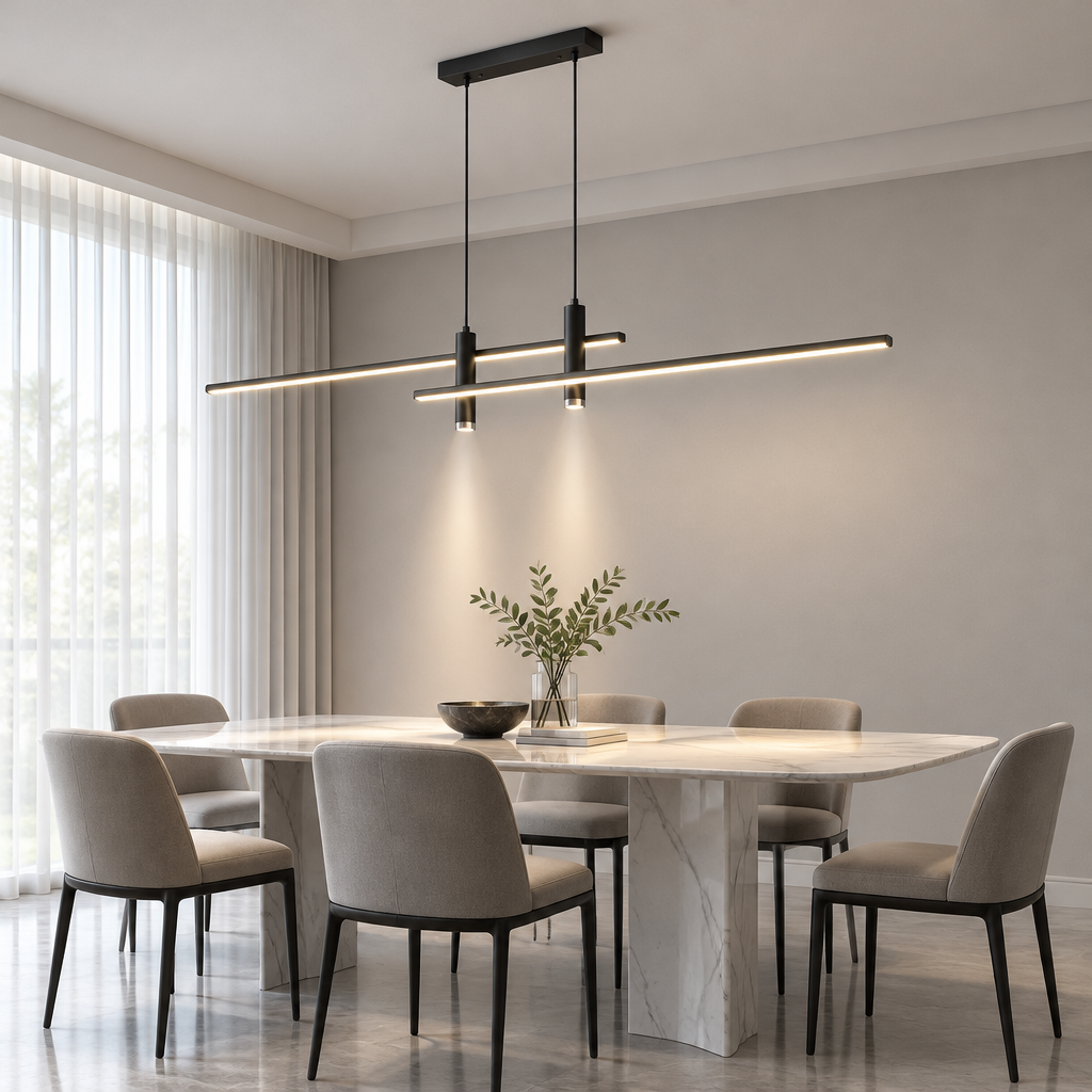Black linear pendant light fixture