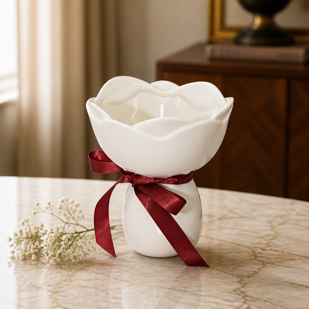Ceramic Flower-Shaped Decorative Vase – Glazed Porcelain Home Accent