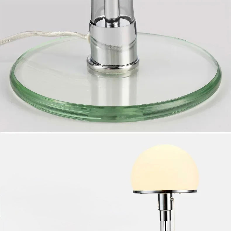 Transparent round glass base with chrome stem detail