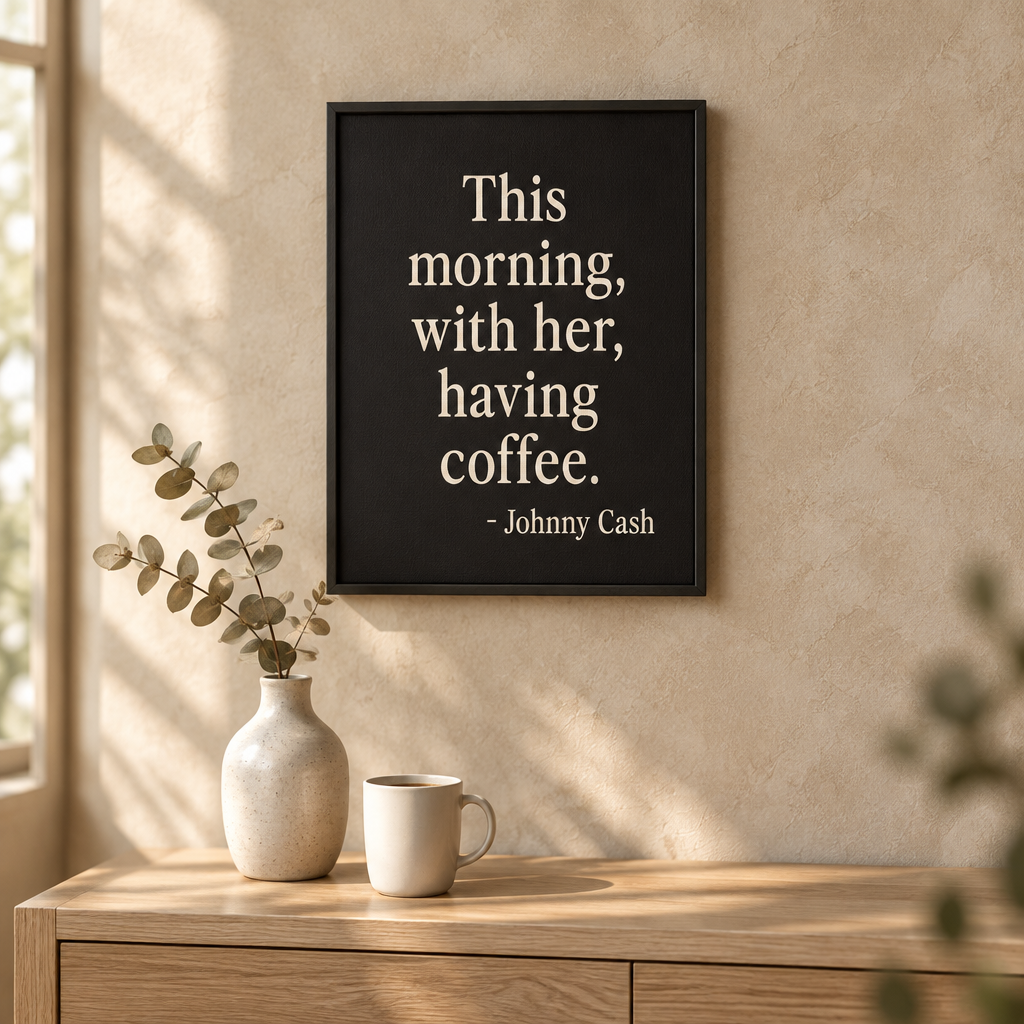 Johnny Cash Coffee Quote: "This morning, with her, having coffee" Johnny Cash quote print
