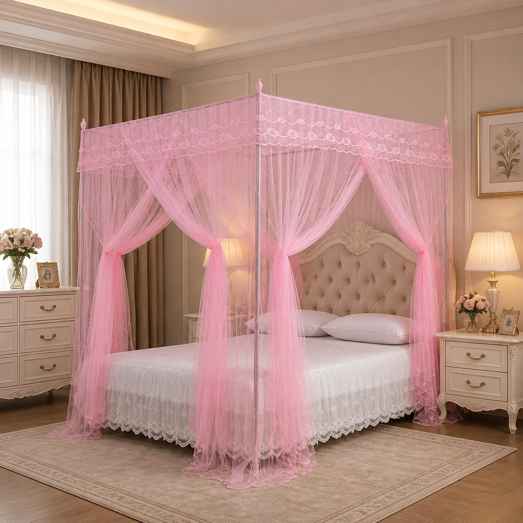 Lace Four-Post Canopy Mosquito Net | Aesthetic Pad