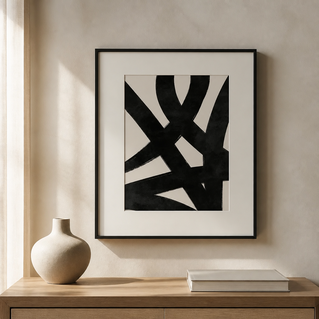 Modern Abstract Brushstroke Canvas Prints – Black & Neutral Minimalist Wall Art