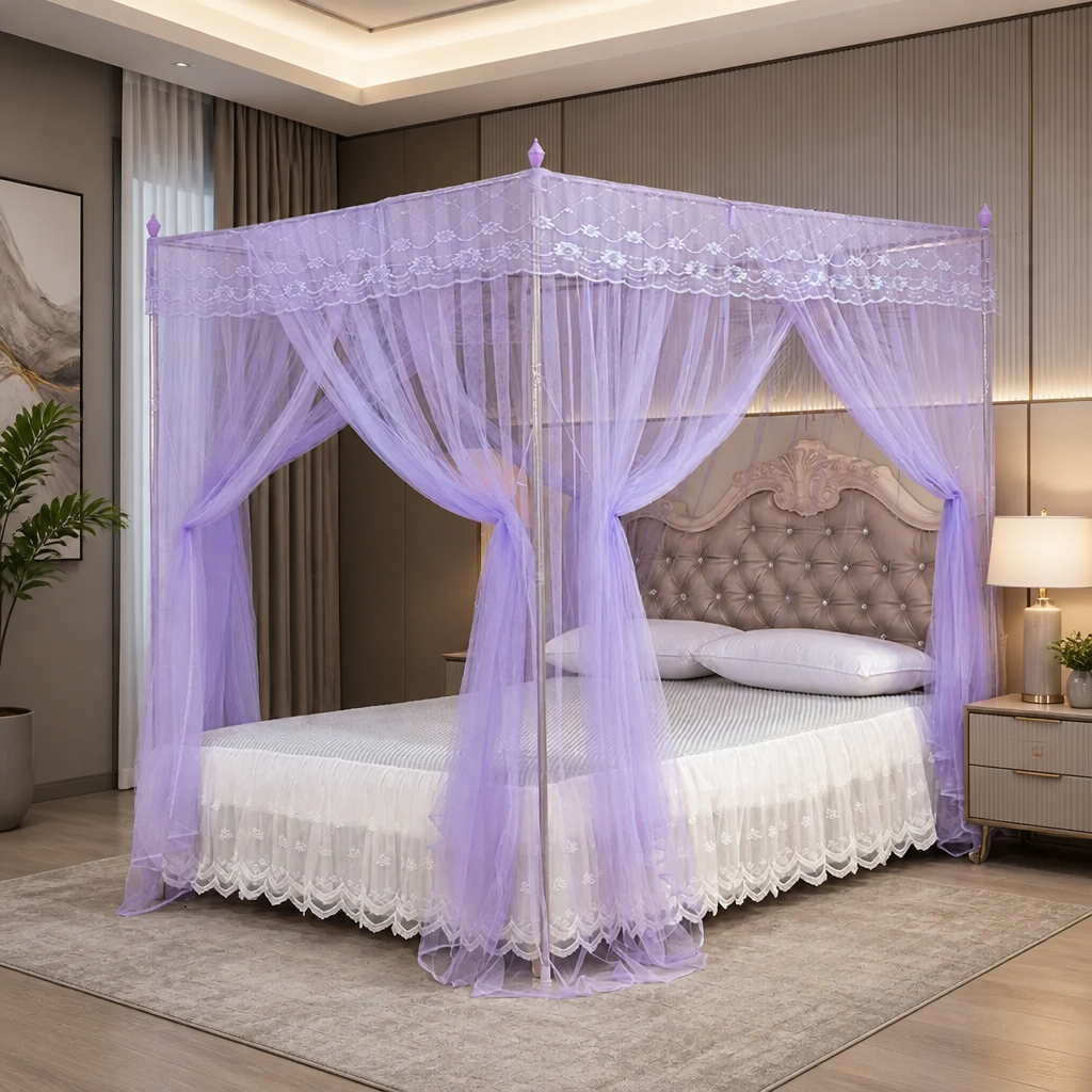 Lace Four-Post Canopy Mosquito Net | Aesthetic Pad