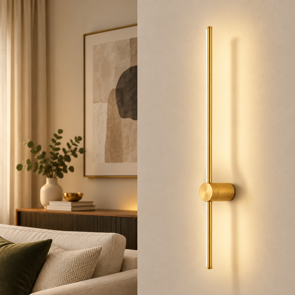 Gold 60cm touch dimmable LED wall lamp with 12W power and 6cm body diameter