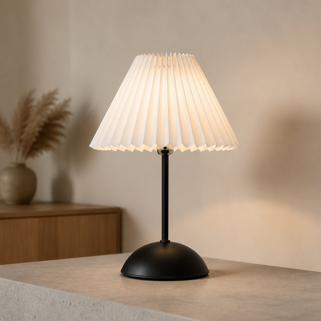 Pleated Table Lamp USB – Minimal LED Desk Lamp with Remote