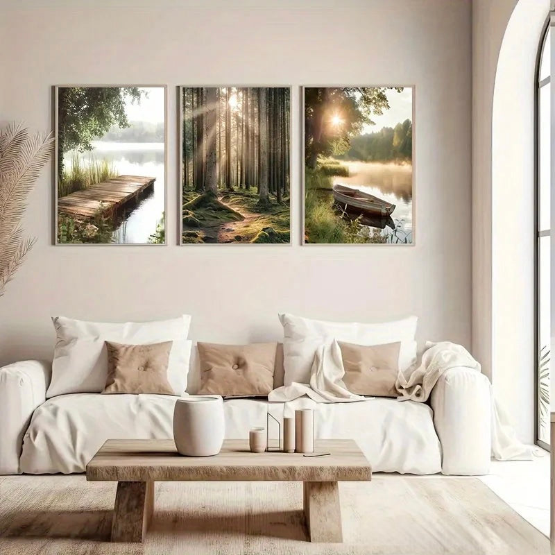 Forest Serenity 3-Piece Canvas Wall Art Set – Minimalist Nature Prints