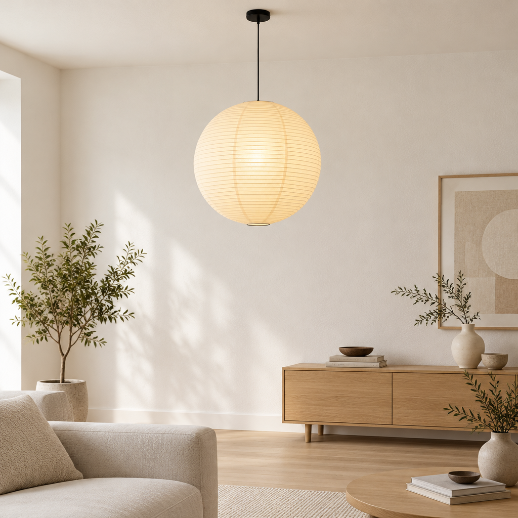 Japanese Rice Paper Pendant Light | Dimmable Wabi-Sabi Lamp