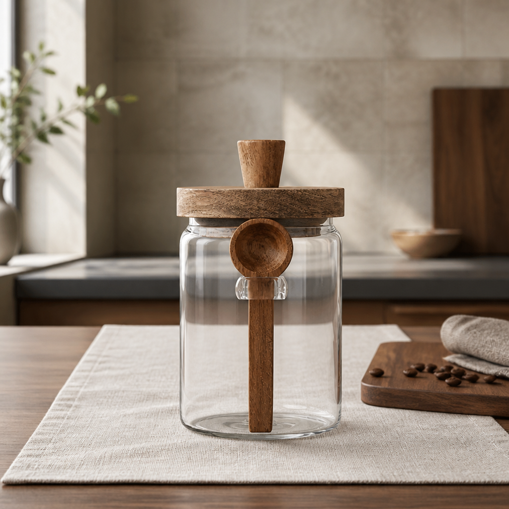 Vorratsgläser mit Holzdeckel & Löffel – 3er-Set