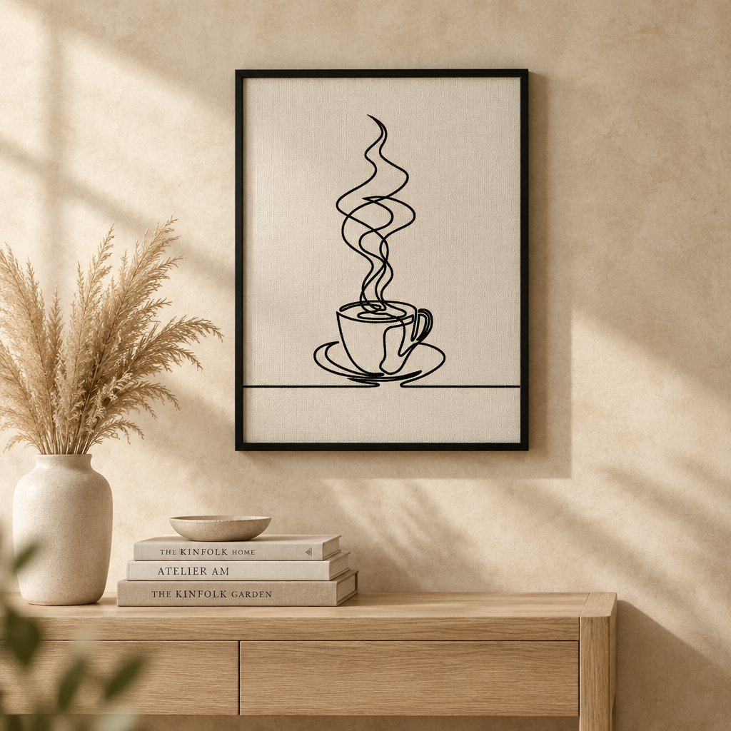 Coffee Cup Line Art: Minimalist line art of a steaming coffee cup