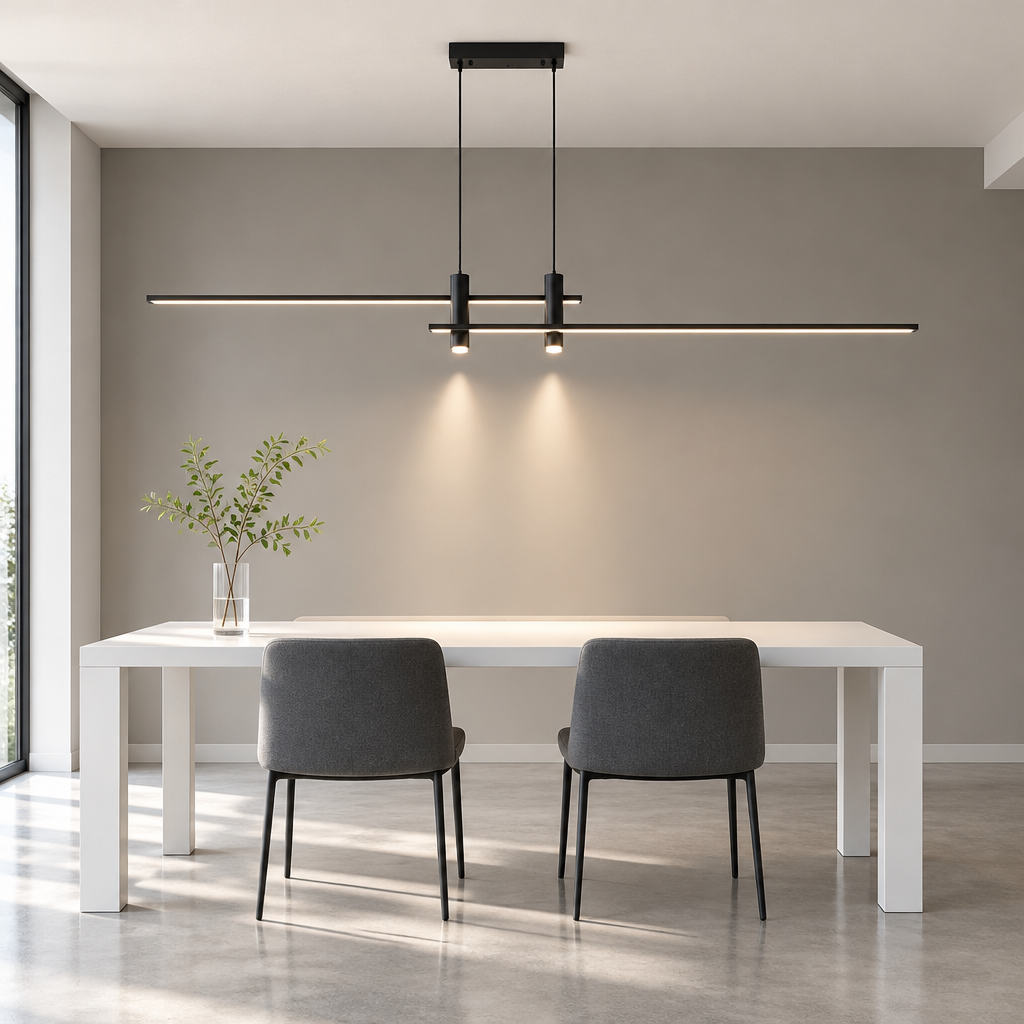 Black linear LED pendant light, 100cm, with two crossing light bars