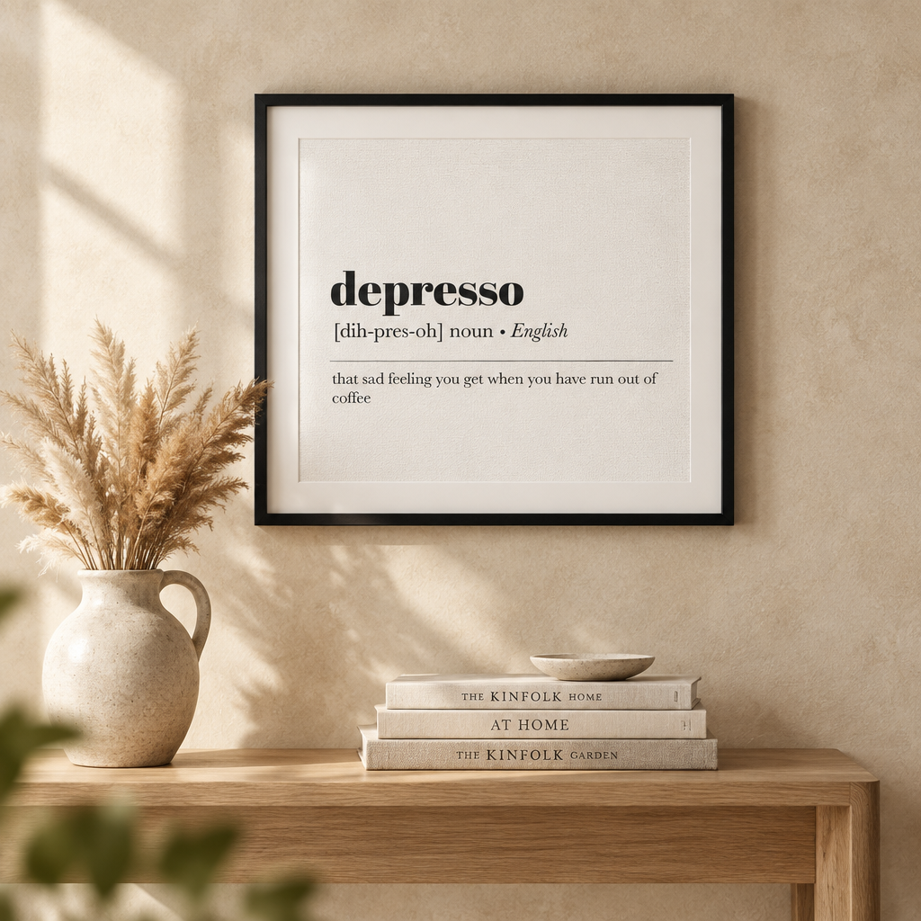 Depresso Definition Print: "Depresso" pun dictionary-style definition print