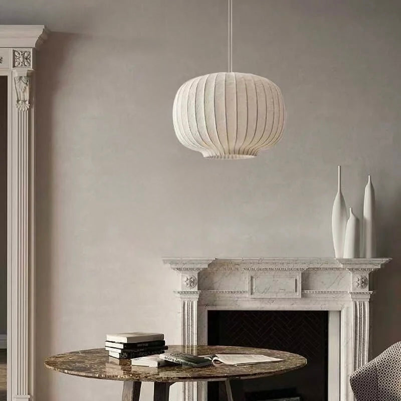 Danish style pendant light with a white silk shade in a 40cm diameter size