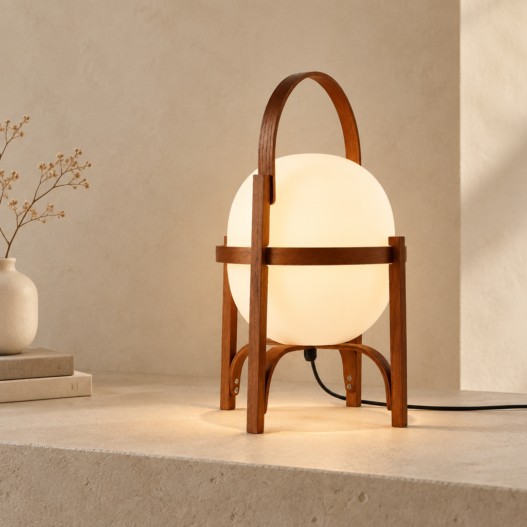 Wooden Globe Table Lamp | Frosted Glass Floor Lamp
