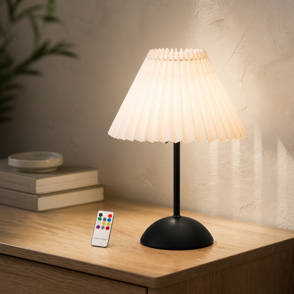 Pleated Table Lamp USB – Minimal LED Desk Lamp with Remote
