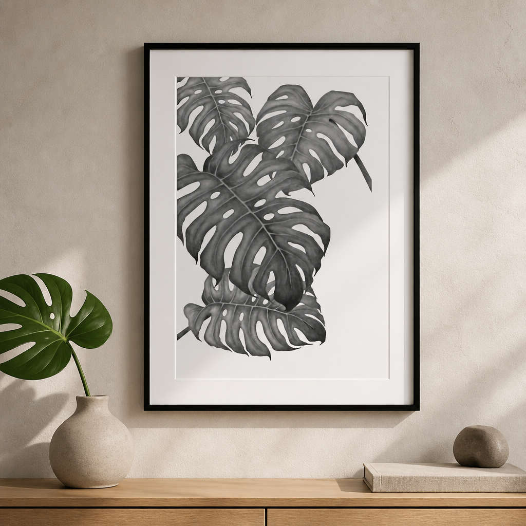 Minimalist Botanical Canvas Prints – Monochrome Wall Art (Unframed)