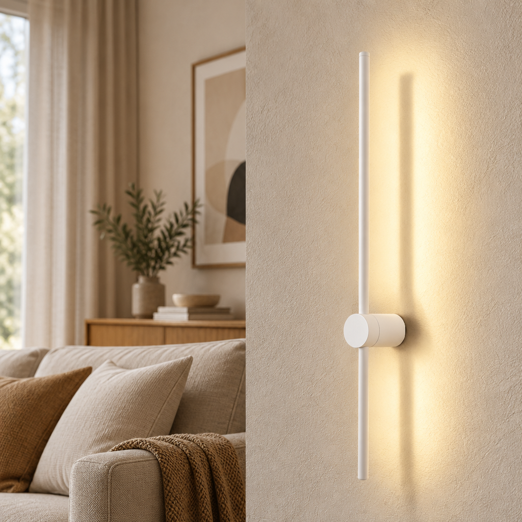 White 55cm touch dimmable LED wall lamp with 11W power and 6cm body diameter