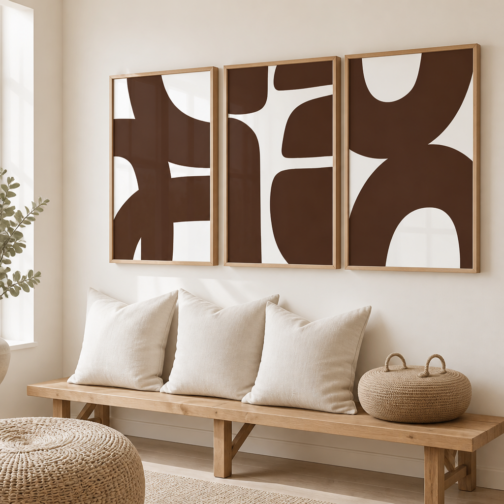 Neutraler abstrakter Leinwanddruck in Braun – Moderne Boho-Wandkunst