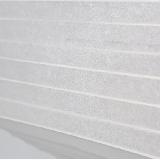 Close-up of the rice paper lampshade showing its fine texture and horizontal bands