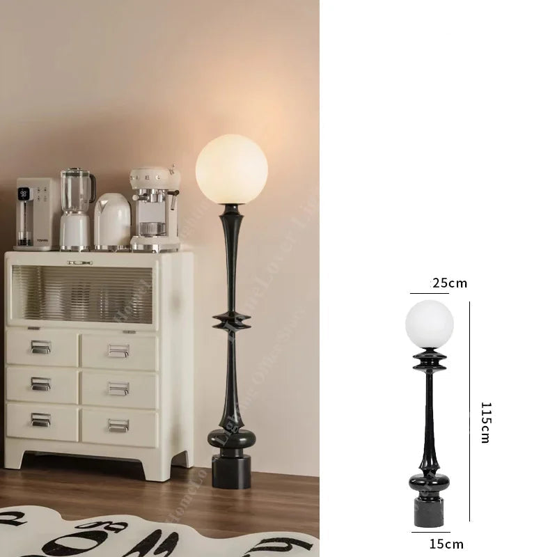 Black globe floor lamp, frosted shade, D25cm x H115cm, E27 LED