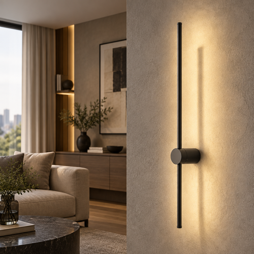 Black 60cm touch dimmable LED wall lamp with 12W power and 6cm body diameter