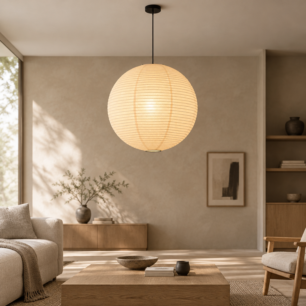 Japanese Rice Paper Pendant Light | Dimmable Wabi-Sabi Lamp