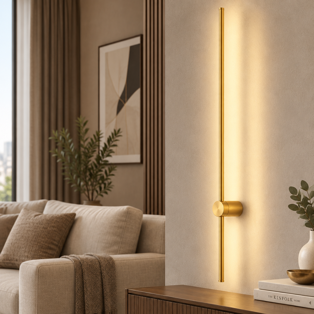 Gold 100cm touch dimmable LED wall lamp with 20W power and 6cm body diameter