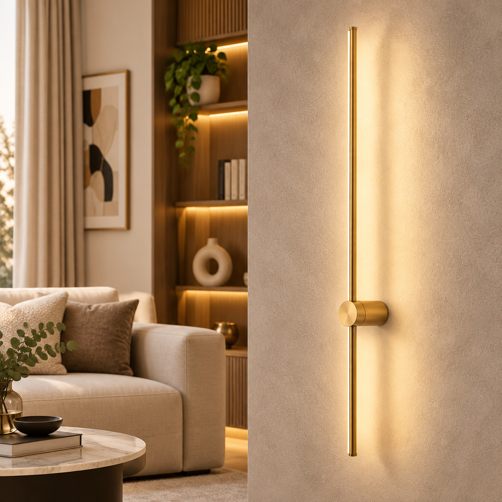Gold 80cm touch dimmable LED wall lamp with 16W power and 6cm body diameter