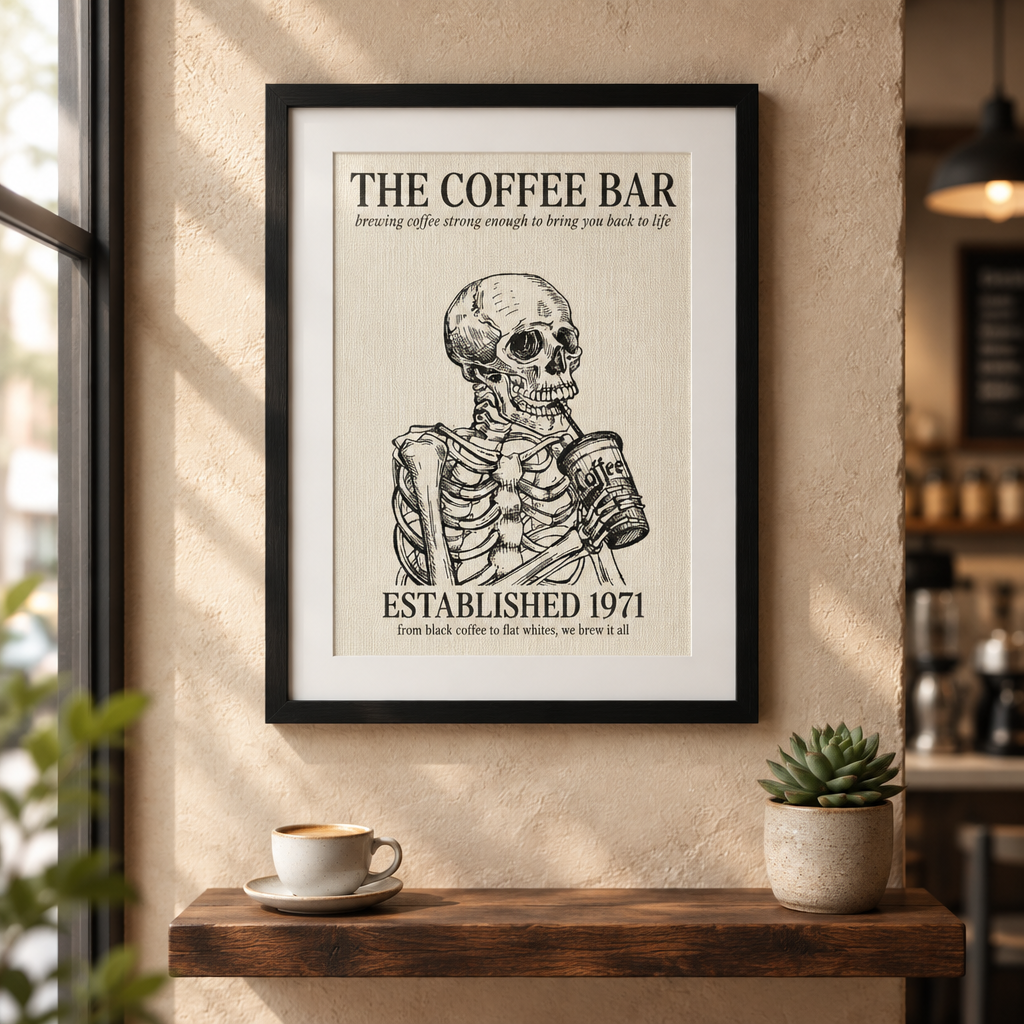 The Coffee Bar Est 1971: "The Coffee Bar, Established 1971" vintage-style poster