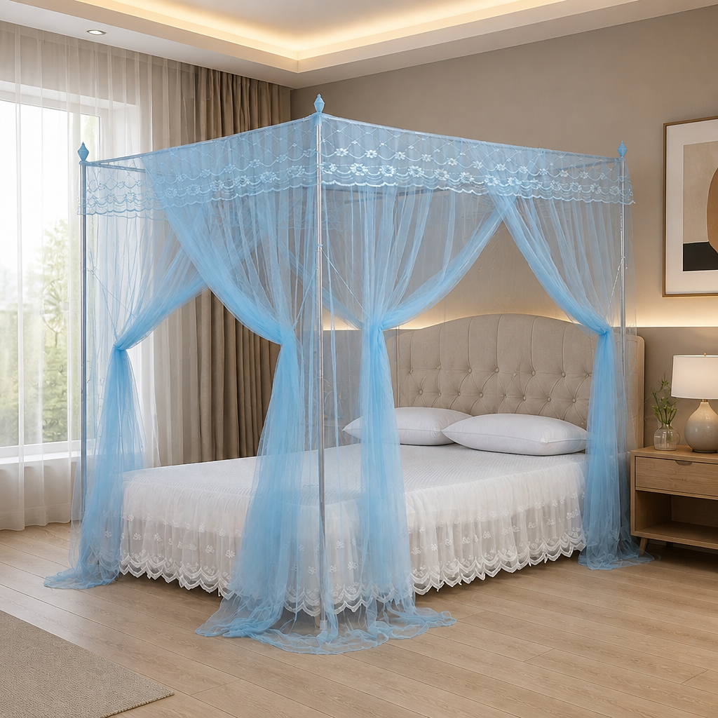 Lace Four-Post Canopy Mosquito Net | Aesthetic Pad