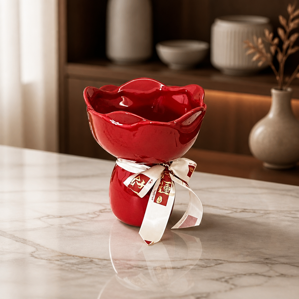 Ceramic Flower-Shaped Decorative Vase – Glazed Porcelain Home Accent