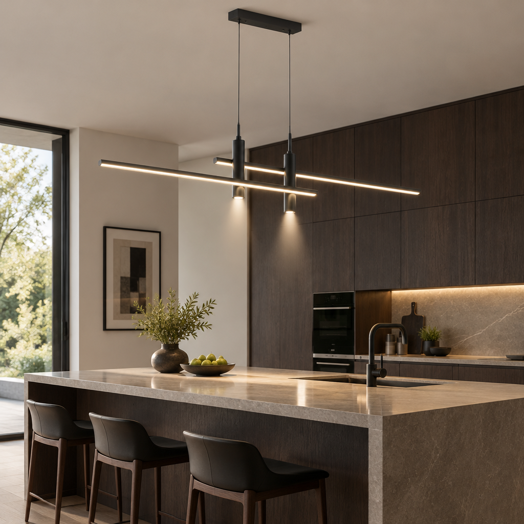 Black linear LED pendant light, 150cm