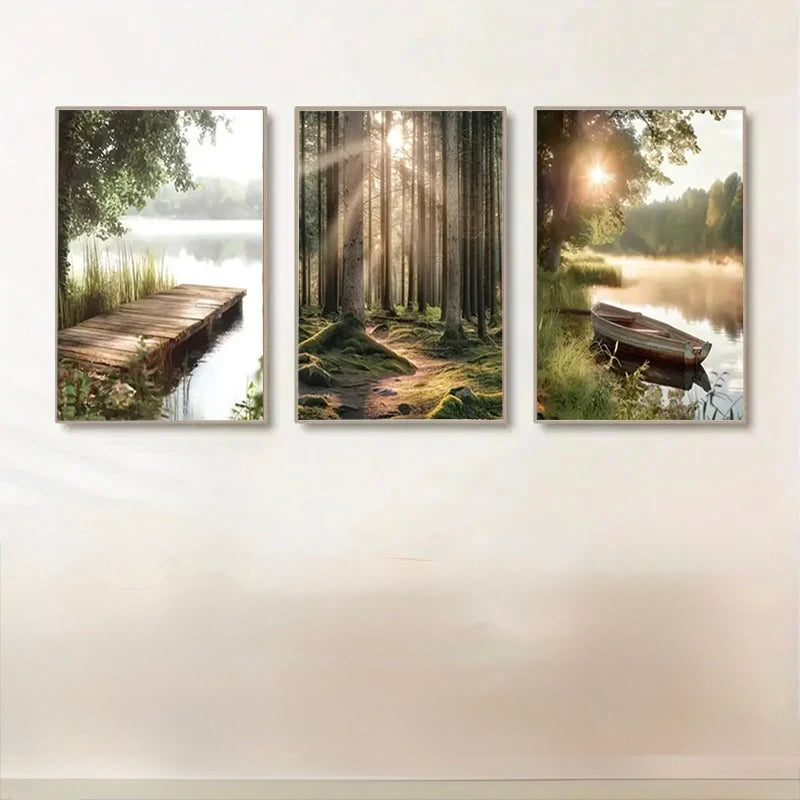 Forest Serenity 3-Piece Canvas Wall Art Set – Minimalist Nature Prints