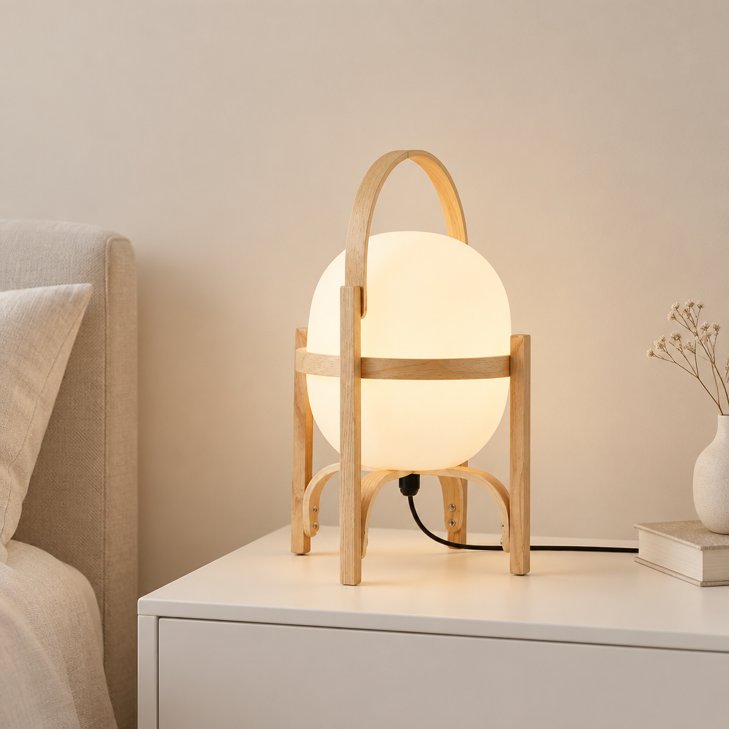 Wooden Globe Table Lamp | Frosted Glass Floor Lamp