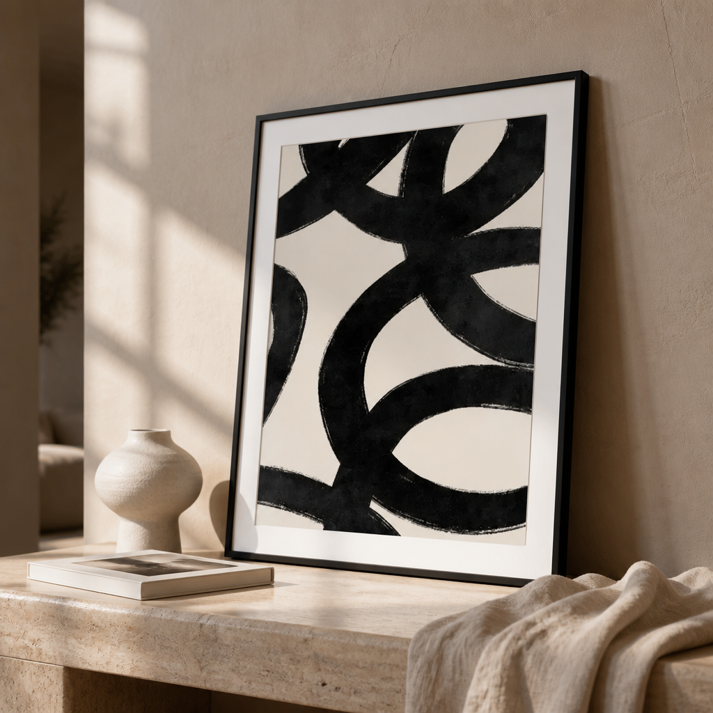 Modern Abstract Brushstroke Canvas Prints – Black & Neutral Minimalist Wall Art