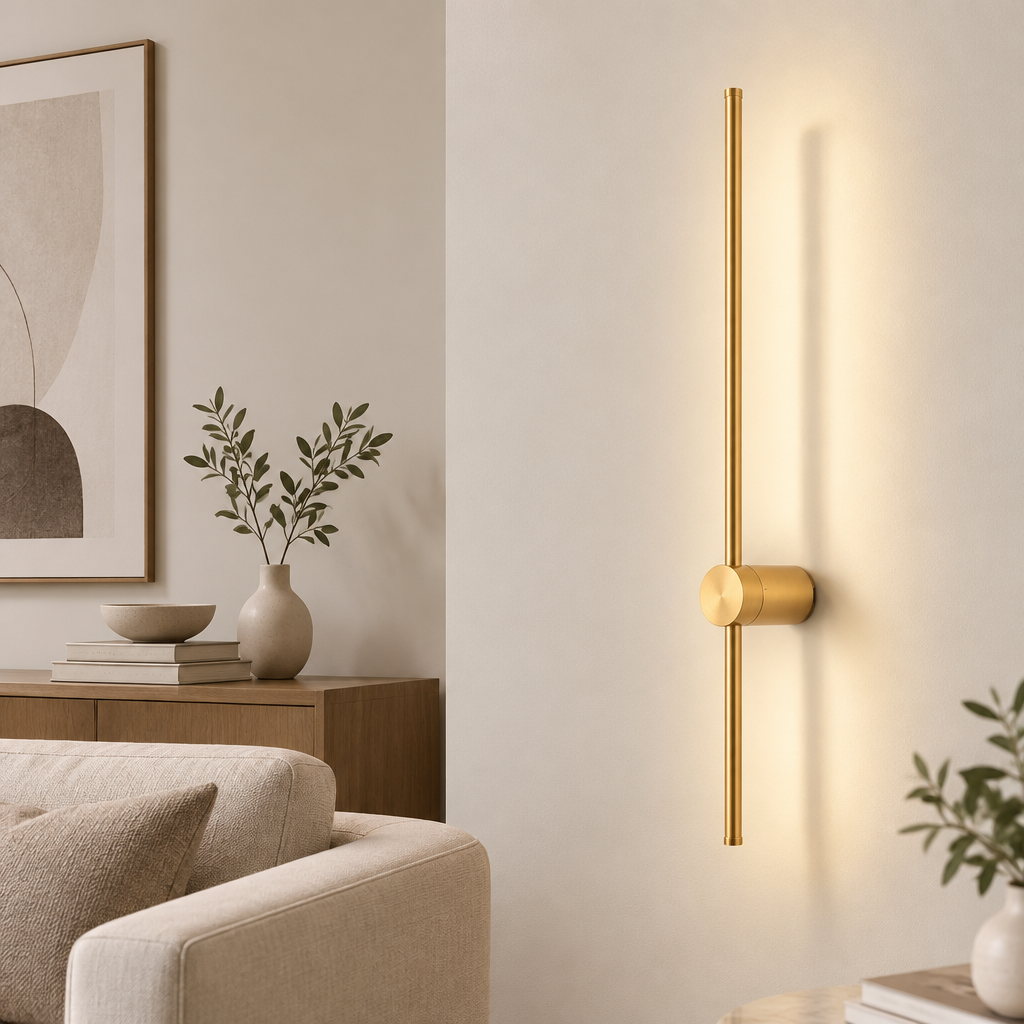 Gold 55cm touch dimmable LED wall lamp with 11W power and 6cm body diameter