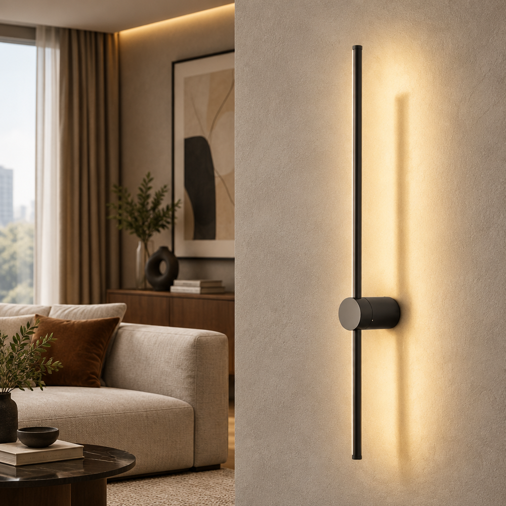 Black 55cm touch dimmable LED wall lamp with 11W power and 6cm body diameter