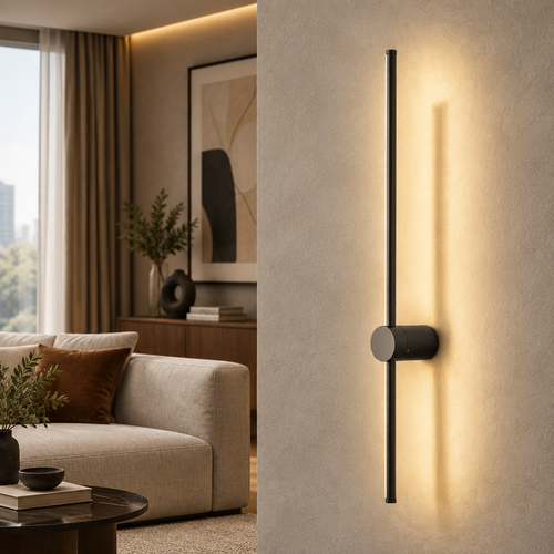 Black 55cm touch dimmable LED wall lamp with 11W power and 6cm body diameter