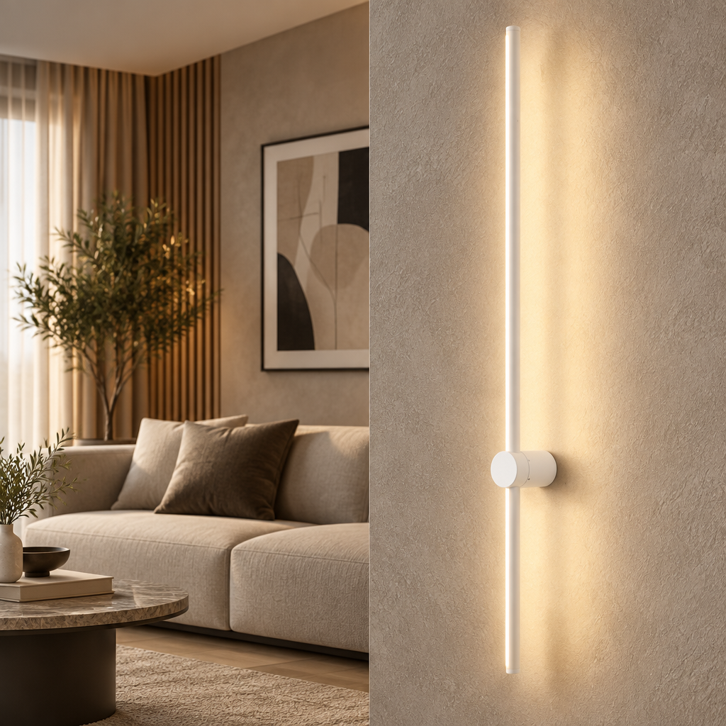 White 100cm touch dimmable LED wall lamp with 20W power and 6cm body diameter