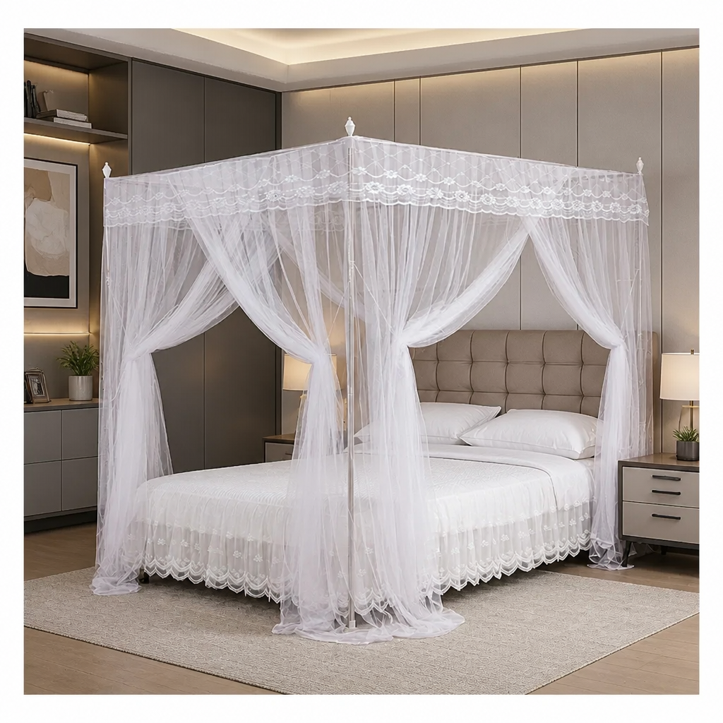 Lace Four-Post Canopy Mosquito Net | Aesthetic Pad
