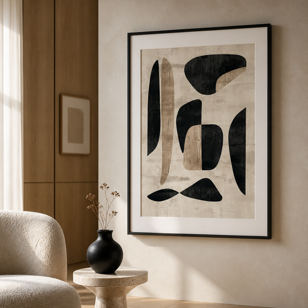 Lienzo abstracto neutro para pared | Láminas texturizadas modernas minimalistas