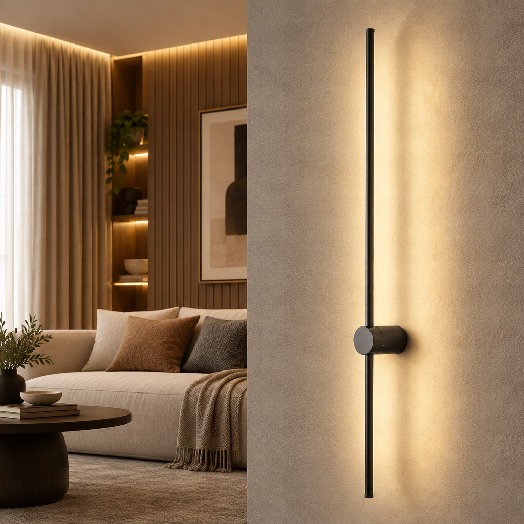 Black 80cm touch dimmable LED wall lamp with 16W power and 6cm body diameter