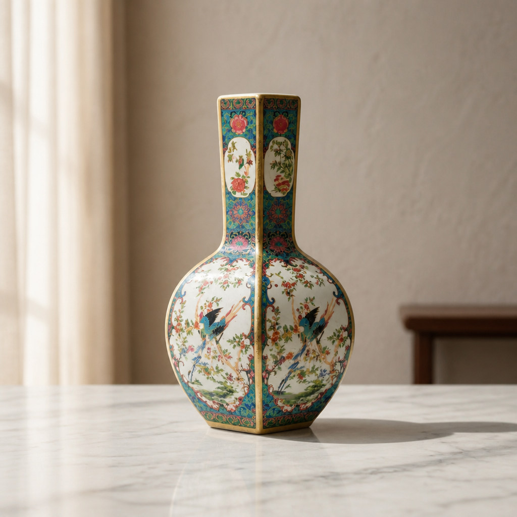 Retro Chinese Ceramic Printed Vase | Oriental Floral Home Décor