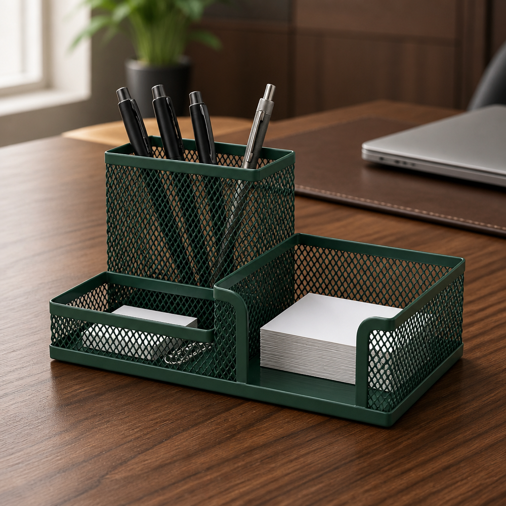 Metal Mesh Desk Organiser with Compartments | Minimal Workspace Storage