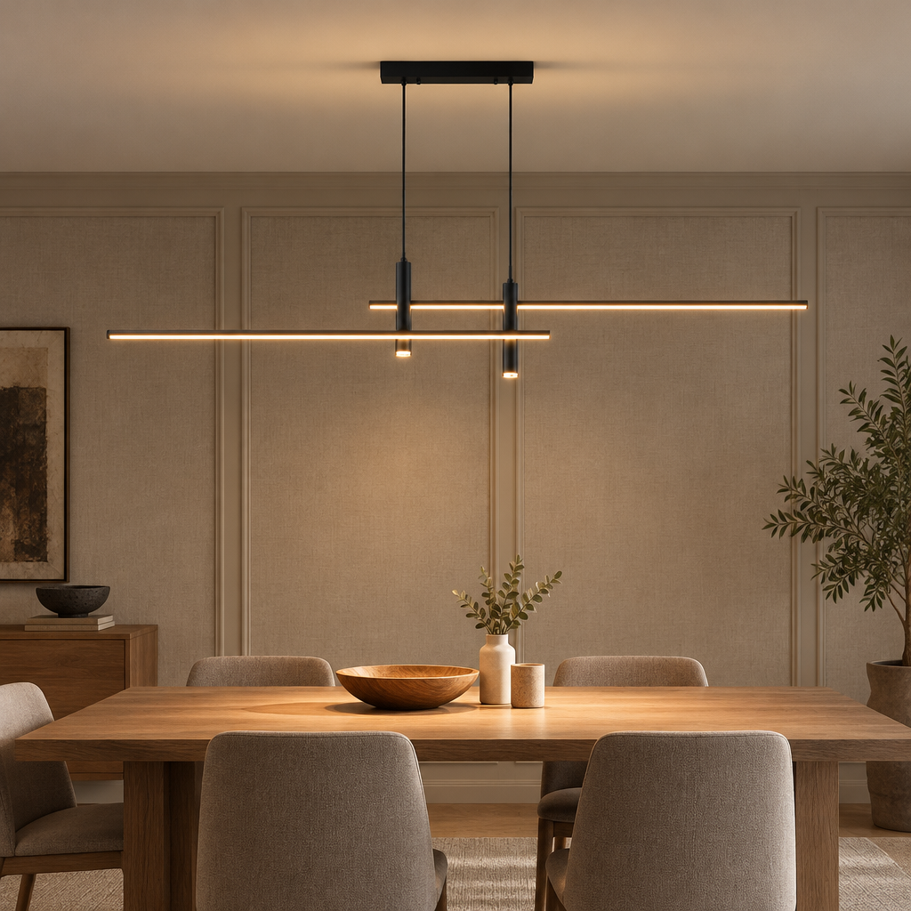 Black linear LED pendant light, 150cm