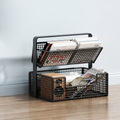 Black 2-tier mesh book cart with bottom basket, 30cm