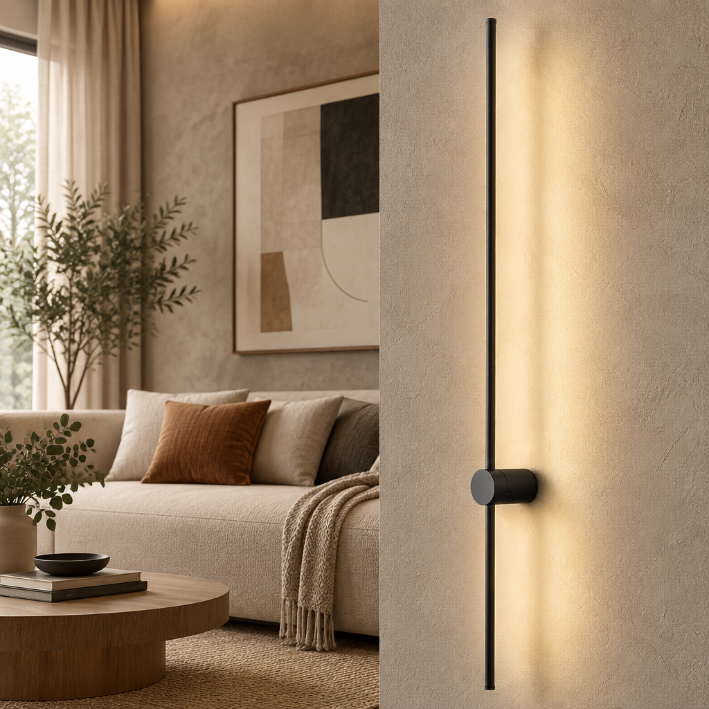 Black 100cm touch dimmable LED wall lamp with 20W power and 6cm body diameter