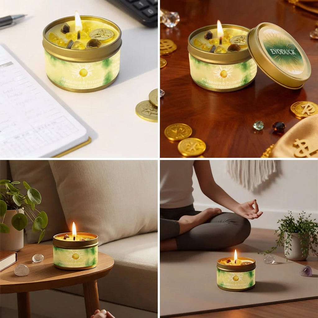 Collage of a candle with various settings.
