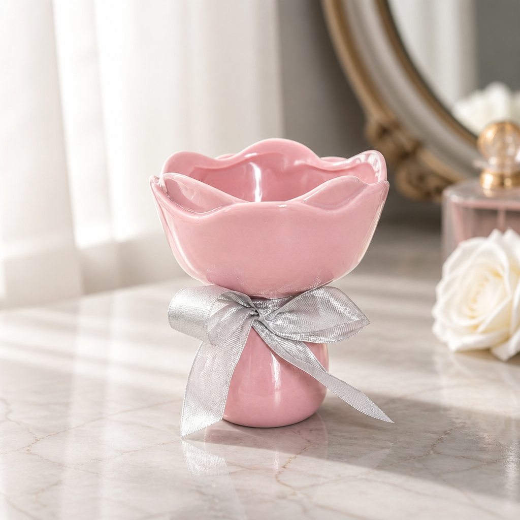 Ceramic Flower-Shaped Decorative Vase – Glazed Porcelain Home Accent
